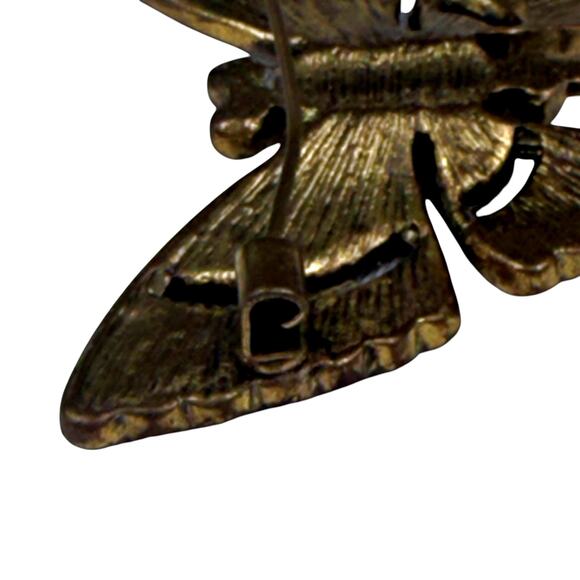 Vintage Orange Black Clear Rhinestone Glass Gold Tone Butterfly Old C-Clasp - Picture 4 of 6